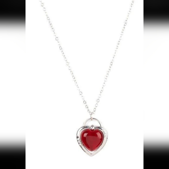 Jewelry - Valenrine's Silver Tone Red Heart And Faux Diamond Pendant Necklace